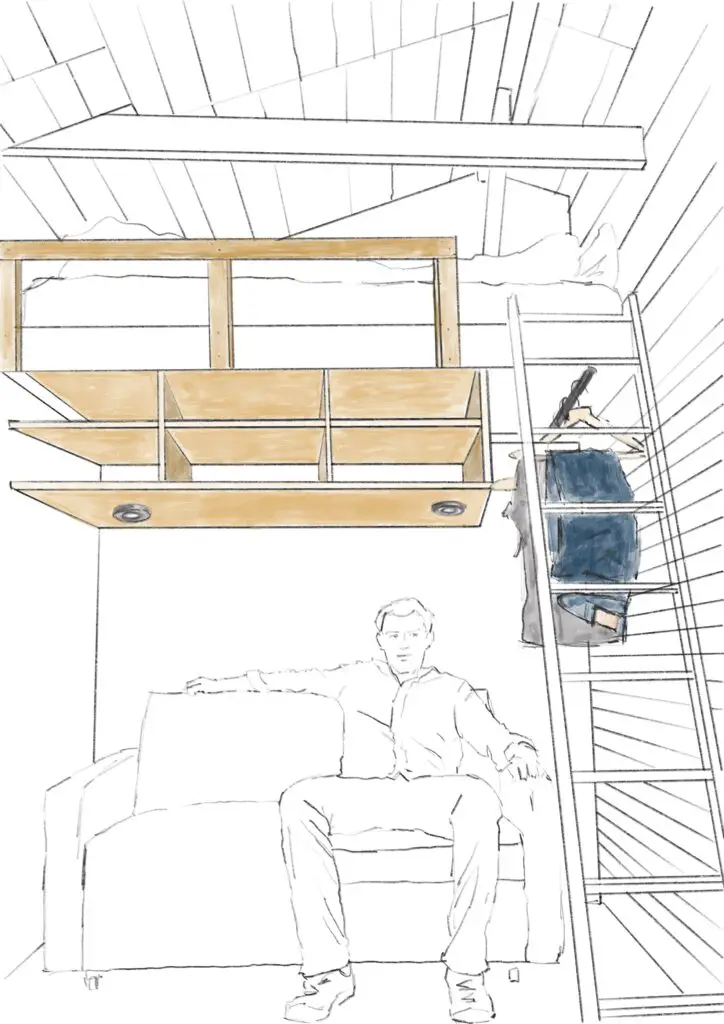 Pictured is a sketch of some tiny house shelves