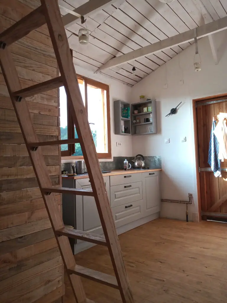 Pictured is the tiny house interior