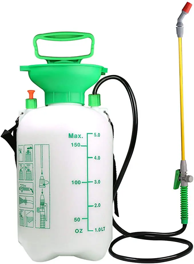 The image shows a 5 litre garden sprayer