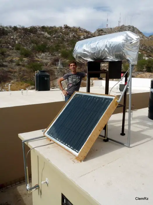 Pictured is a DIY solar water heating system