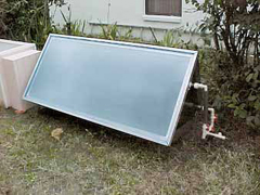 Pictured is a solar batch water heater