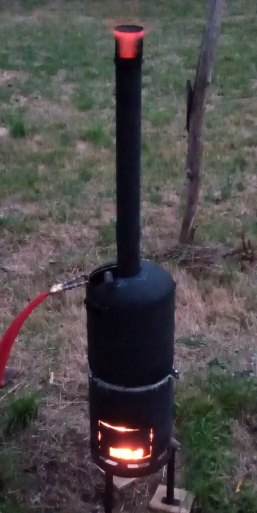 Pictured is my home made wide powered water heater in use